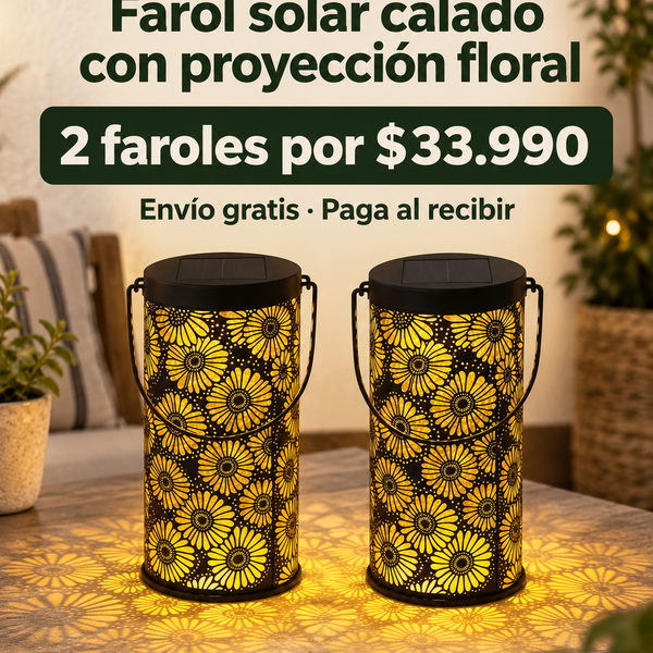 Farol solar calado con proyección floral · Oferta 2x1 Black Friday 2026