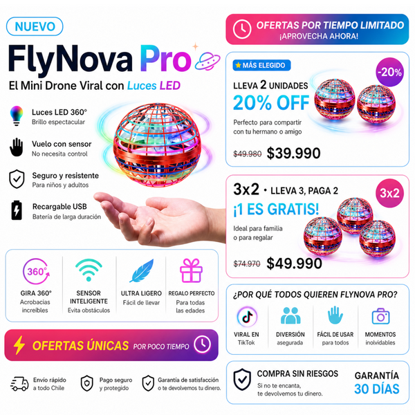 🛸 FlyNova Pro · El Mini Drone Viral con Luces LED