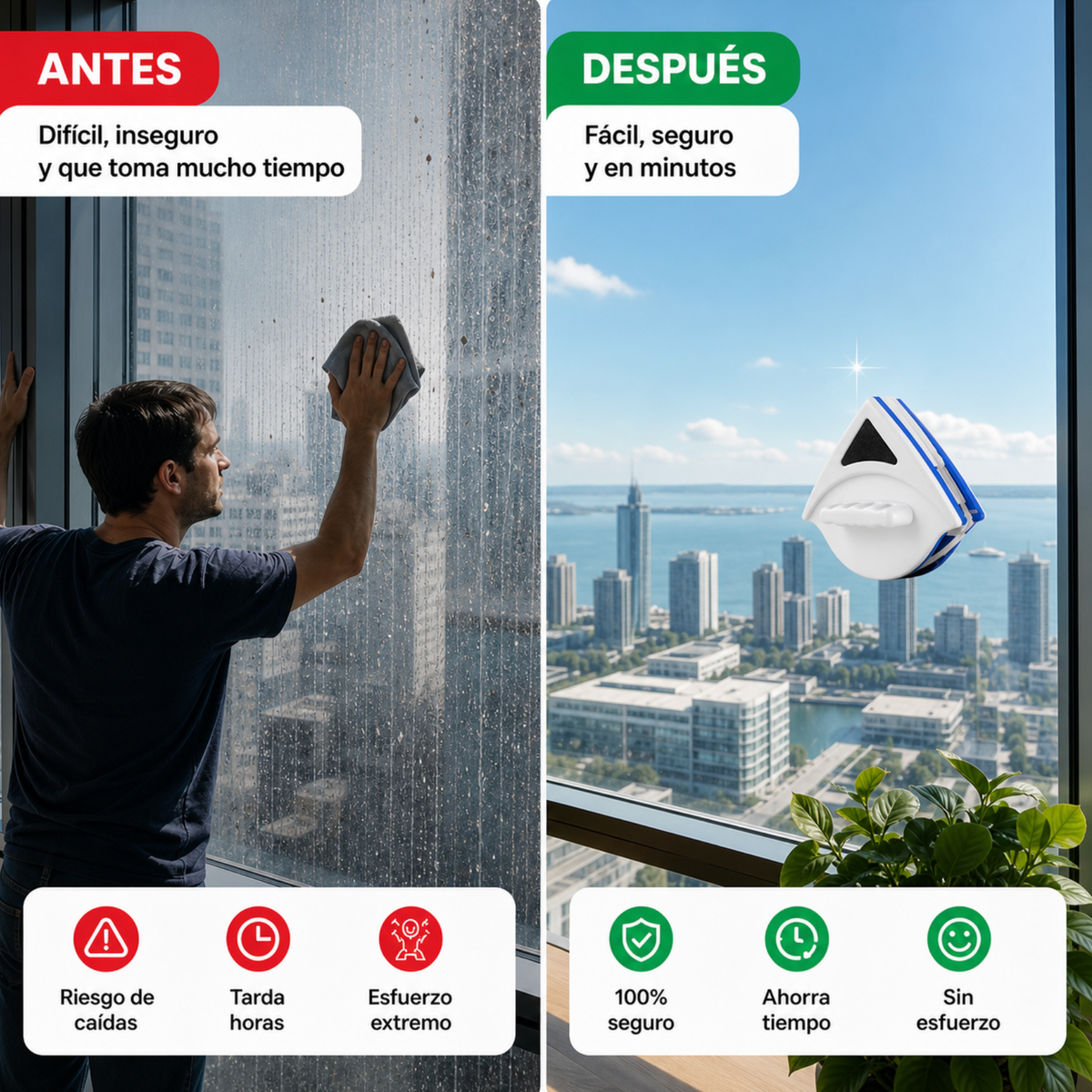 MagClean Pro · Limpiacristales Magnético de Doble Cara