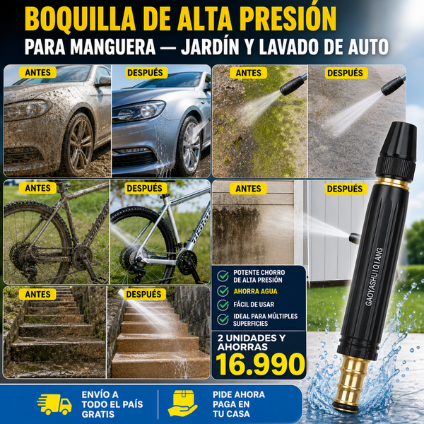 Boquilla de Alta Presión para Manguera — Jardín y Lavado de Auto