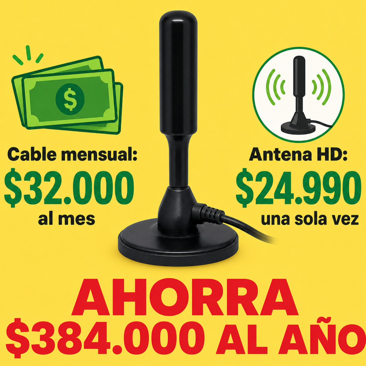Antena Digital HD para TV — Sin Cable Ni Suscripción
