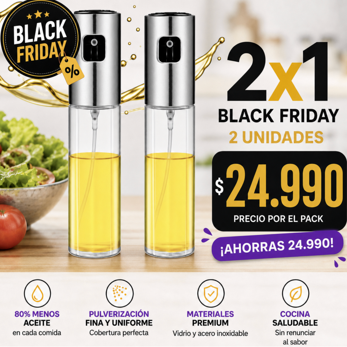 🎁  Pack 2x1 pulverizadora de aceite y vinagre  + Envío gratis | Últimas unidades