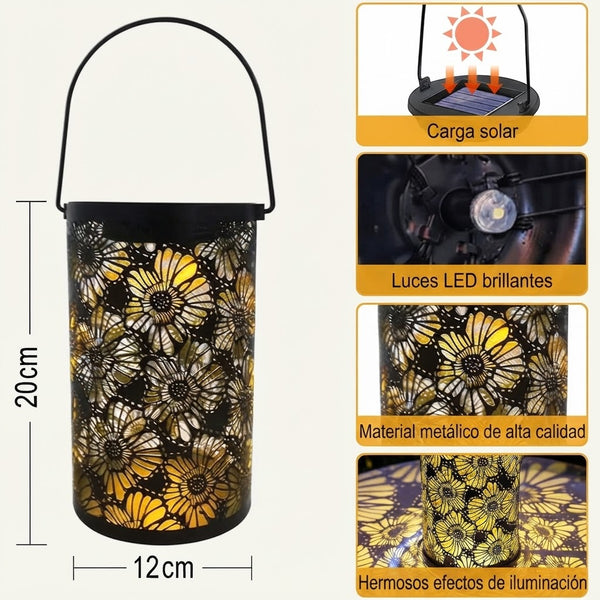 Farol solar calado con proyección floral · Fotografía del proveedor 7