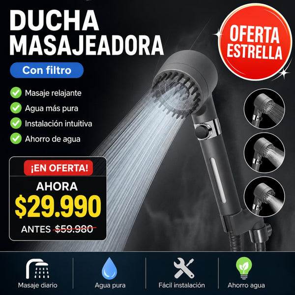 Cabezal Ducha Masajeador con Filtro + Envío Gratis