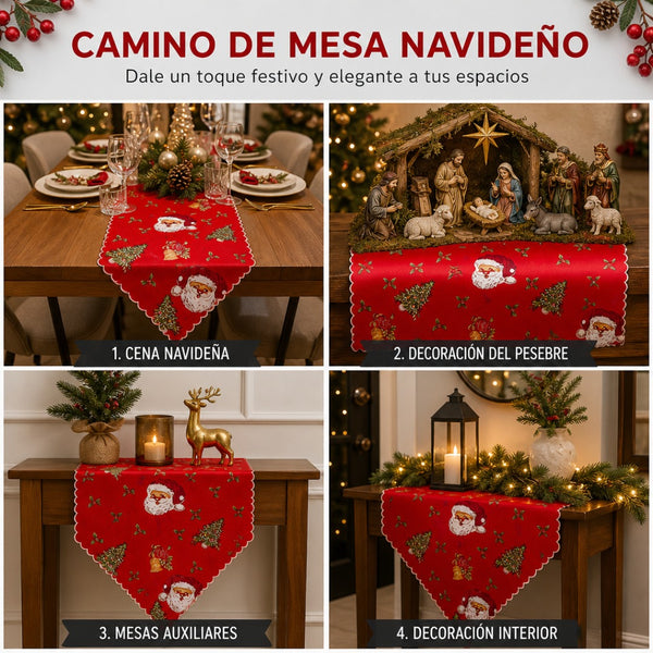 Camino de Mesa Navideño Rojo