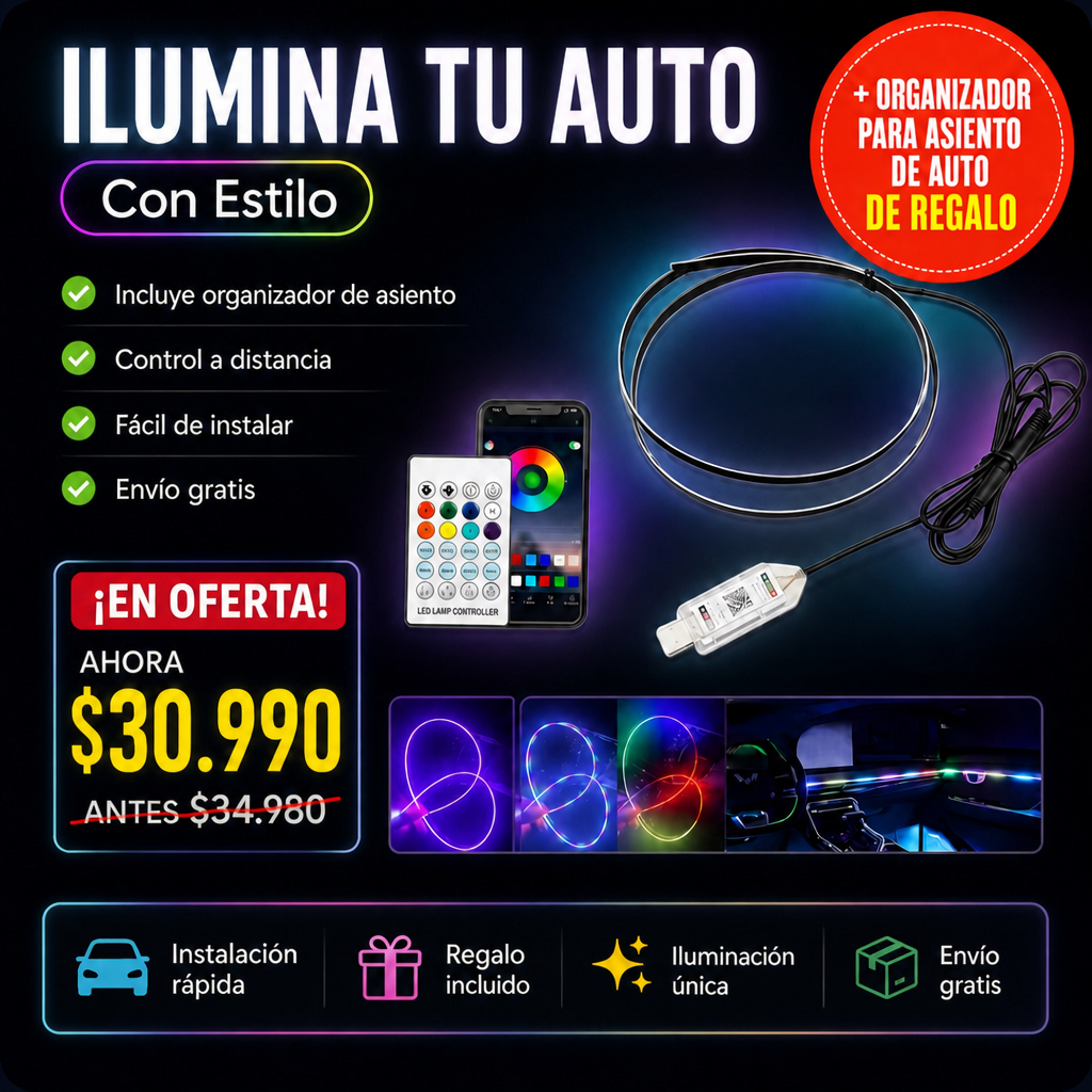 Cinta LED para Auto + Envío Gratis + Organizador para Asiento de Auto de REGALO