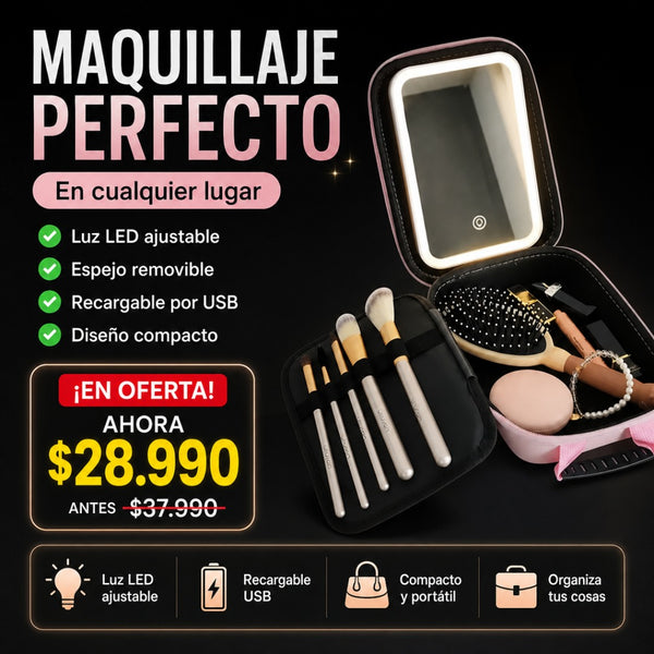 Estuche de Maquillaje con Espejo LED + Envío Gratis