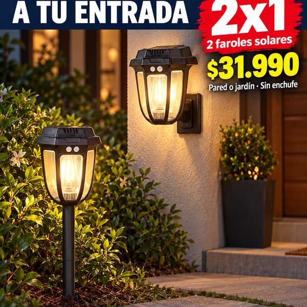 Farol Solar Pared y Estaca 2x1 por $31.990 · Envío gratis y pago al recibir