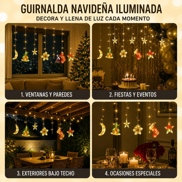 Guirnalda Cortina Figuras Navideñas LED