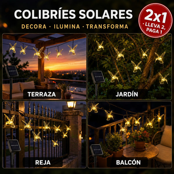 Guirnalda solar de colibríes multicolor de 5 metros