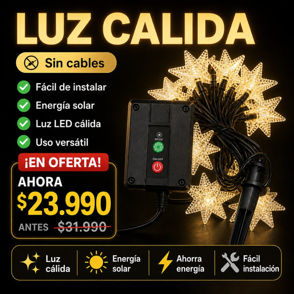 Guirnalda Solar Estrellas 5m LED Cálida