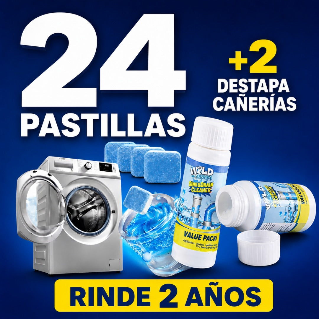 24 pastillas limpia lavadora + 2 destapa cañerías