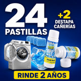 24 pastillas limpia lavadora + 2 destapa cañerías