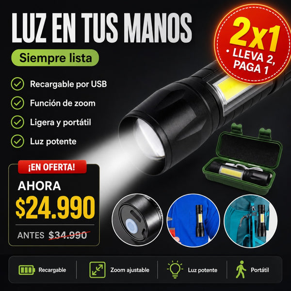 Linterna Led Recargable USB con Zoom