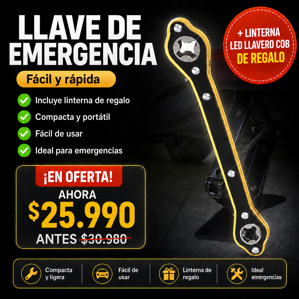Llave Trinquete Emergencia + Envío Gratis + Linterna LED Llavero COB de REGALO
