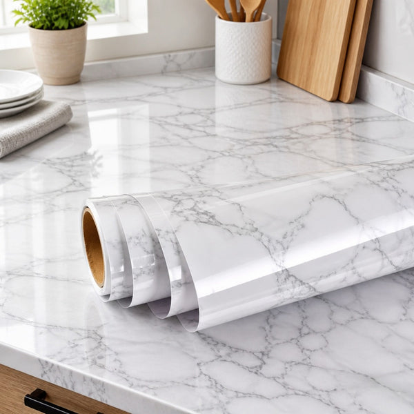 PAPEL Vinil adhesivo marmoleado blanco