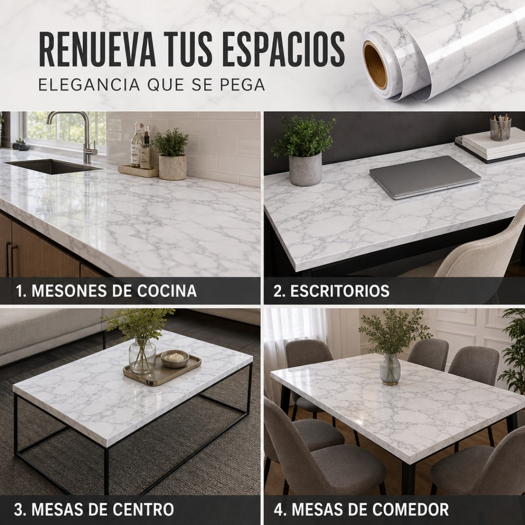 PAPEL Vinil adhesivo marmoleado blanco