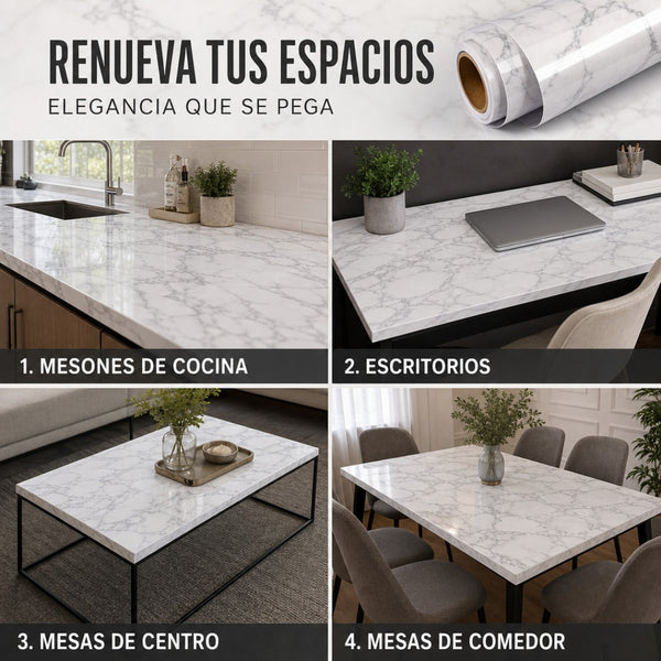 PAPEL Vinil adhesivo marmoleado blanco