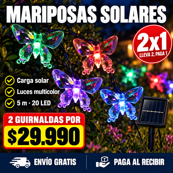 Guirnalda Solar de Mariposas Multicolor 5 m + Envío Gratis · 2 guirnaldas por $29.990 · Envío gratis