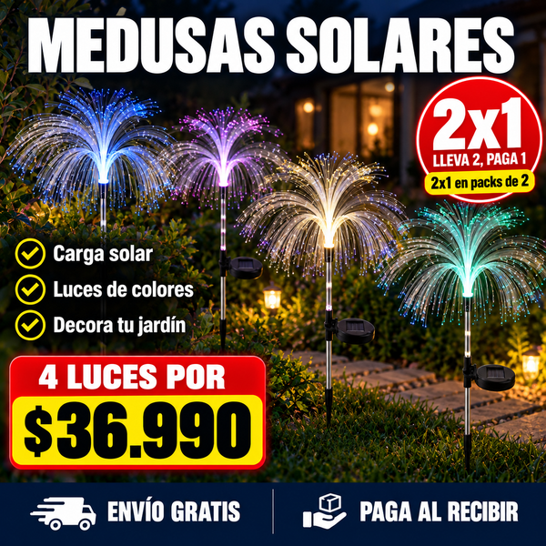 Medusas Solares para Jardín · Pack de 2 + Envío Gratis · 4 luces por $36.990 · Envío gratis