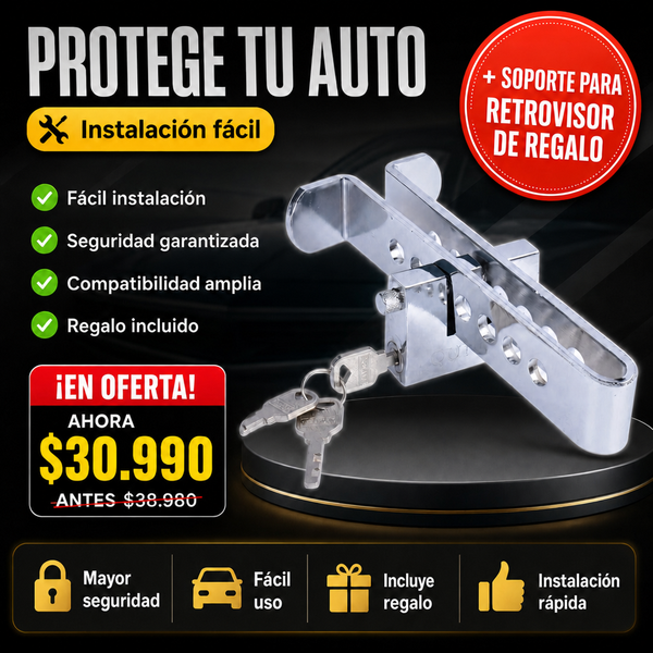 Traba de Pedal para Auto + Envío Gratis + Soporte para Retrovisor de REGALO