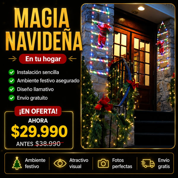 Viejo Pascuero en Escalera Iluminada